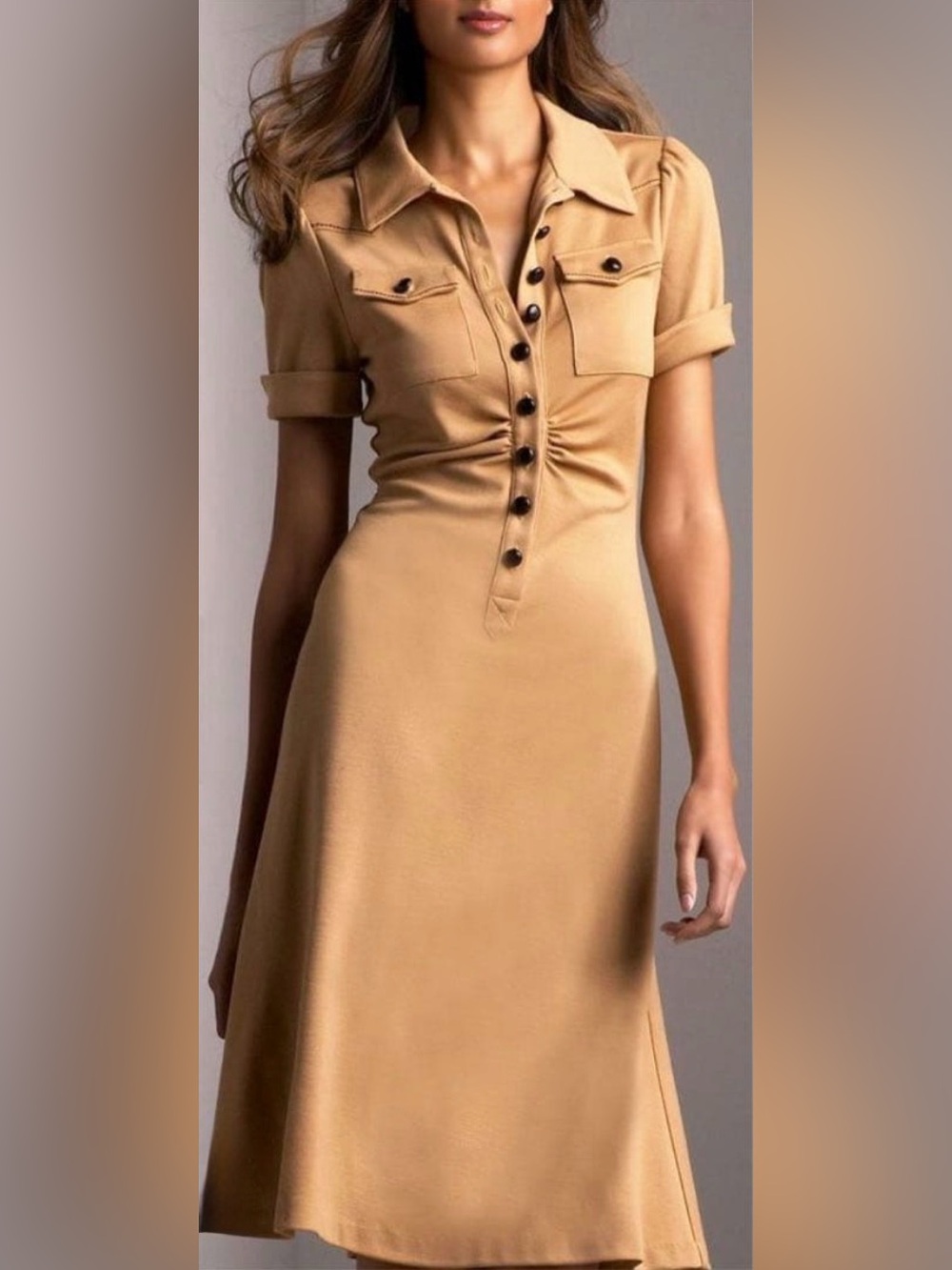 Diane Von Furstenberg Front-Ruched Dress with Fantastic covered button detail